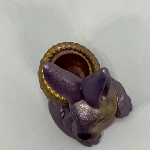 Unique Resin,Metallic Purple Bunny Planter with Gold Basket Accent - Picture 4 of 8